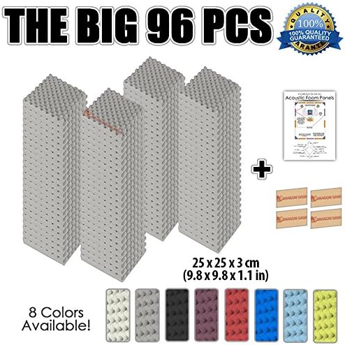 Dragon Dash (96 Pack) of 9.8" X 9.8" X 1.1" Inches Gray Acoustic Soundproofing Convoluted Egg Crate Foam Studio Treatment Wall Panel Tiles DD1052 (GRAY)