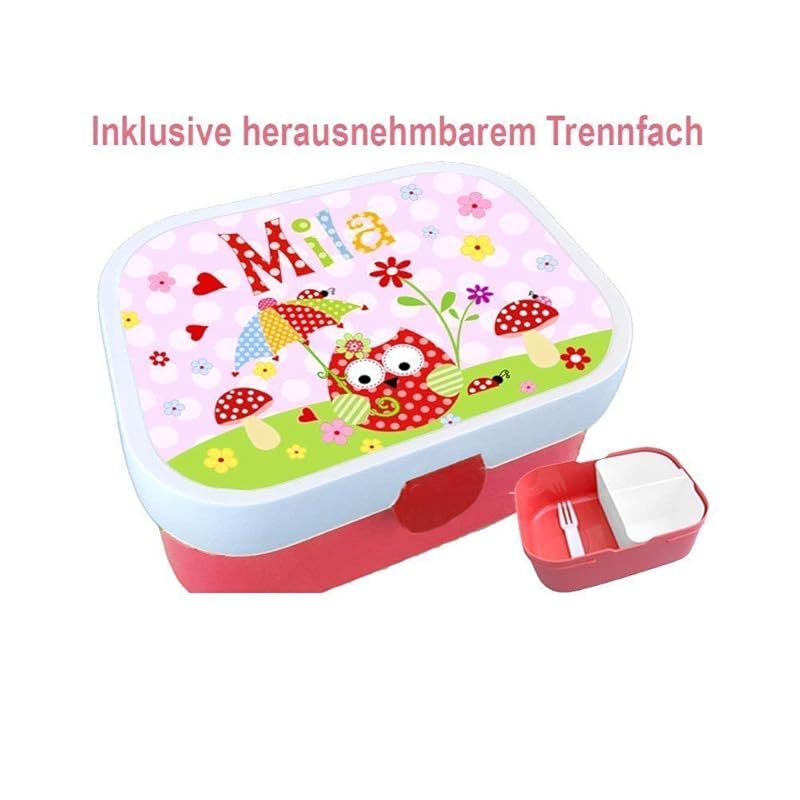 Kindergarten Brotdose mit Name, Mädchen, Eule, Schule, Kita