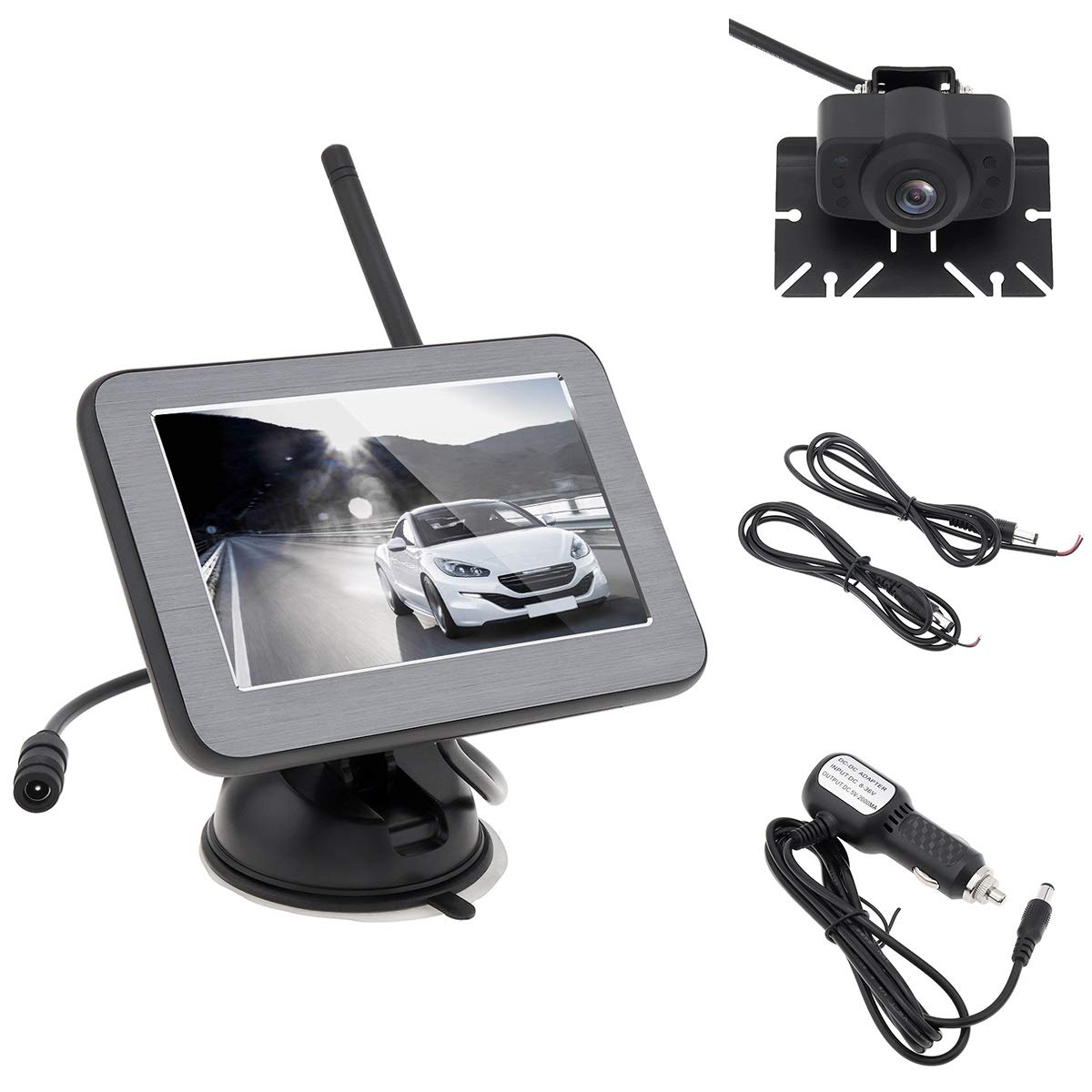 ePathChina Digital Wireless Reversing Camera Kit, 5 Inch Magnetic Bracket TFT LCD Rear View Monitor + Wide Angle Waterproof Stable Signal Night Vision Backup License Plate Camera