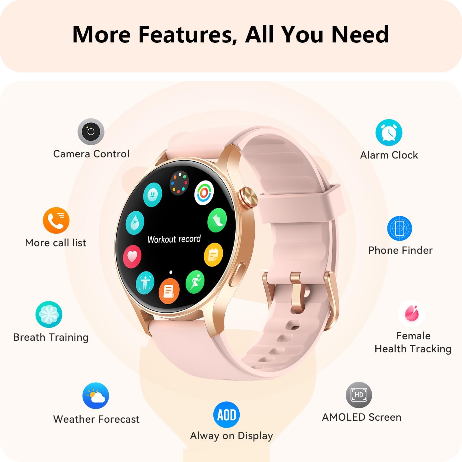 aeac Smart Watch for Women, Answer/Make Call, 1.32'' AMOLED Ultra-Clear Screen Fitness Trackers with Heart Rate/Sleep/SpO2 Monitor, Smartwatch for iPhone/Samsung/Android, 110+ Sport Modes, 3ATM Waterproof