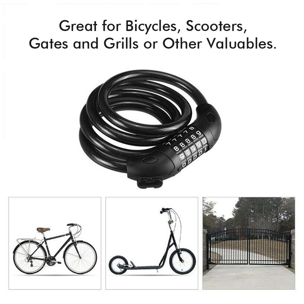 WISE TIGER WT-HM1303 Anti-Theft Bike Cable Lock, Self Coiling Resettable Combination 5-Digit Bicycle Locks High Security for Outdoor, Come with Complimentary Mounting Bracket,