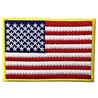 EmbTao American Flag Embroidered Patch Gold Border USA United States of America Military Uniform Iron On Sew On Emblem