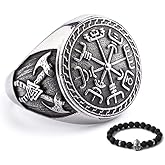 BAVIPOWER Viking Vegvisir Nordic Compass Valknut Odin Symbol Rune Celtic Knot Stainless Steel Ring Powerful Guidance Pagan Jewelry