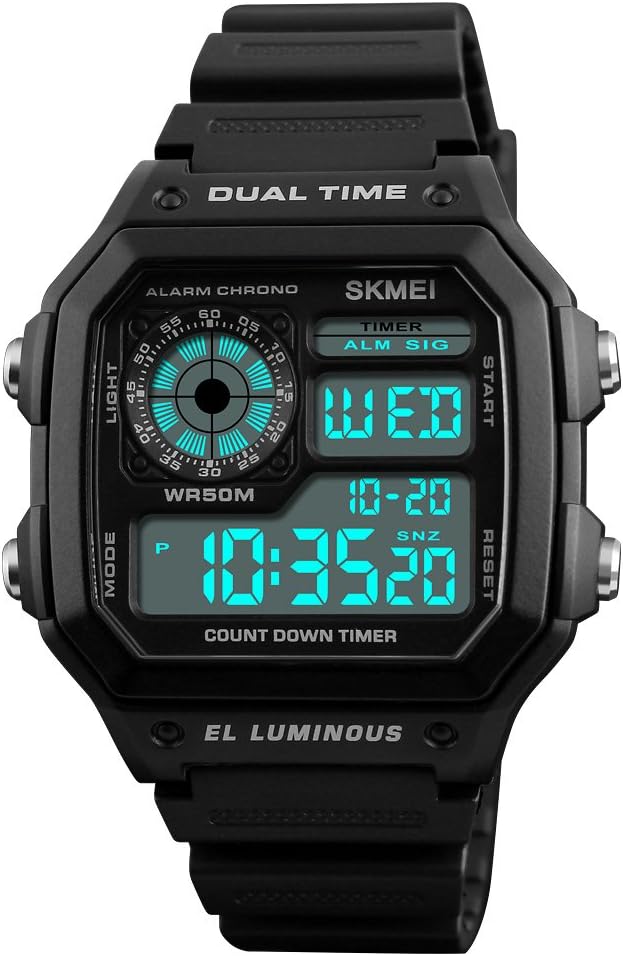 Mens Digital Dual Time Sport Watch with Alarm Stopwatch Luminous 1299