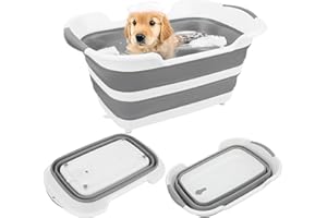 LONEPETU 7.1 Gal/27L Multipurpose Collapsible Dog Bathtub, Raised Small Pet Bathtub with Drainage Hole and Pet Hair Collector, Portable Dog Bath Tub for Puppy Cats Space Saving Laundry Basket Organizer