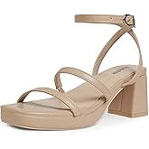 Easyfox Platform Sandals for Women Open Toe Chunky Heels Two Strap 7cm/2.76" Platform Heels