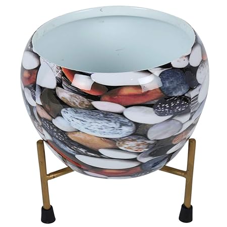 Kraft Seeds Presents Compact 5 Inch Metal Stylish Printed Planter with Tripod Metal Stand for Home and Garden Use. 