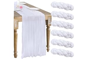 RestfulGlow 6 Pack White Cheesecloth Table Runner 10FT Boho Gauze Fabric Table Runner 35 x 120 Inch Rustic Sheer Runner for Centerpiece Wedding Decor Baby Shower Party Boho Table Decoration