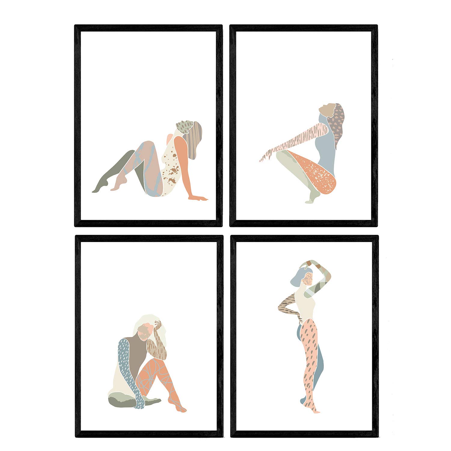 Nacnic Posters pastel shades female figures and Scandinavian style. Women posing. Sketch illustration woman. A4 size sheets