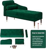Vesgantti Velvet Chaise Longue Left Armrest Lumbar Pillow Green view 7