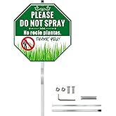 Please Do Not Spray Sign with Metal Stake,10x10 Inch Outdoor No Pesticide Lawn Yard Sign,Bilingual Plant Sign in English and Spanish- Aluminum