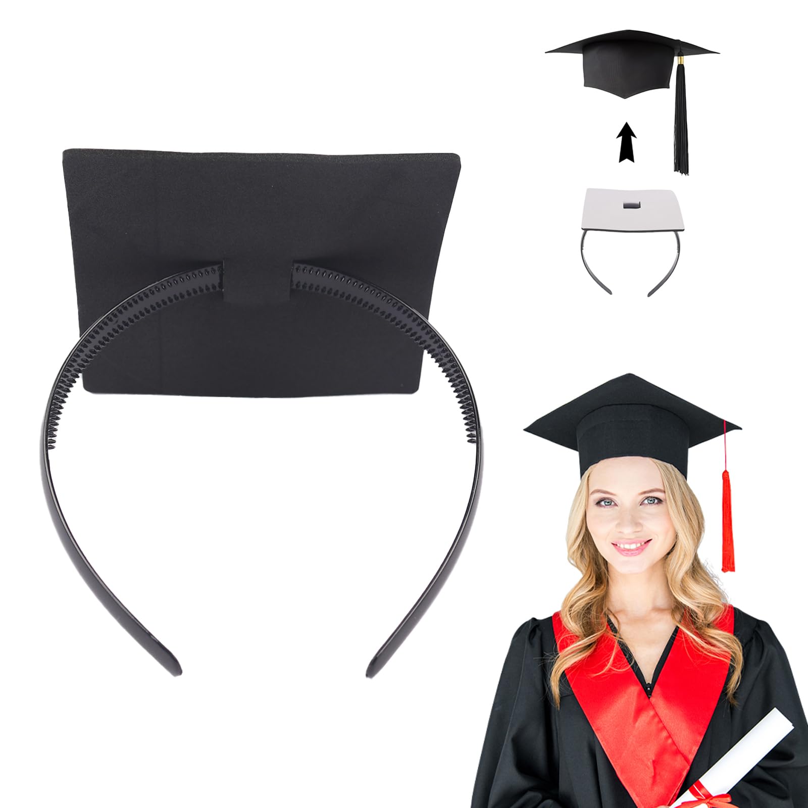 Photo 1 of *BUNDLE OF 6* Graduation Cap Headband, Firm Anti-fall Hair Band for Graduation Cap, Black Headband Perfect Hair Accessories for Busy Graduates Headbands Fashion Hat Accessories for Graduates, Students, Girls 1PCS