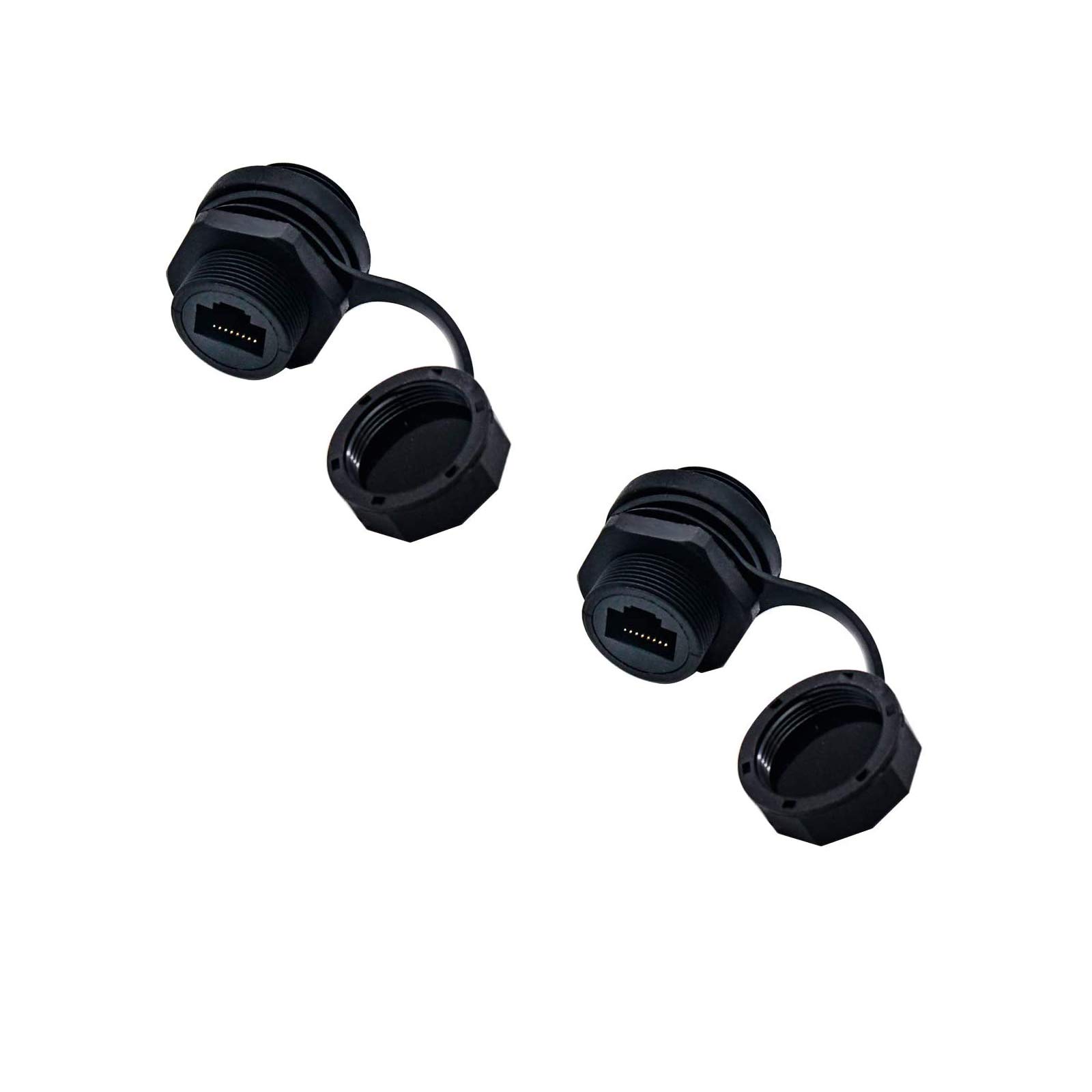 Panel Mounting Waterproof RJ45 Coupler, cat 6 Splice Outdoor ethernet Connector, Female to Female, Combo with Cap Network Connectors Cat5/5e/6 8P8C Connector Waterproof Cover (2 Pack, Black)