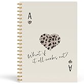 EKGJW Trendy Leopard Poker Notebook Journal, Funky Cheetah Print Ace Playing Card Journal, What If It All Works Out Spiral Notebook 5.5x8.3, Preppy Girly Office School Supplies