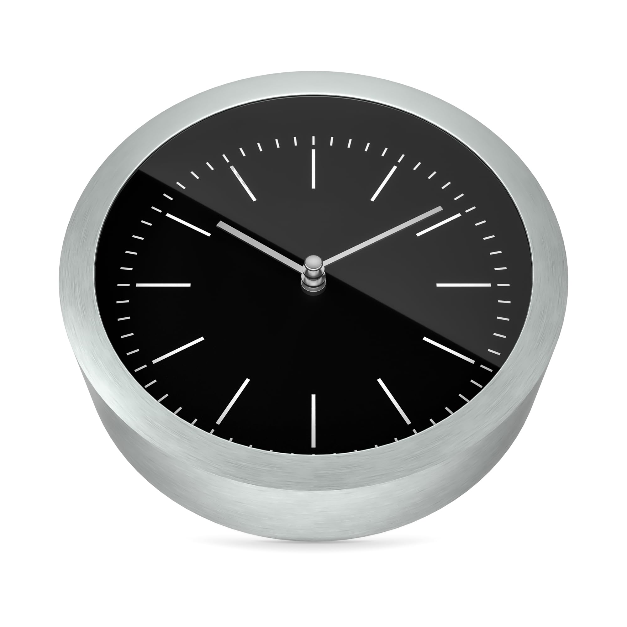 Mebus 2-in-1 Wall Clock and Table Clock with Brushed Aluminium Casing, No Ticking Noises Thanks to Precise Quartz Movement, Black/Silver, 15 cm Small