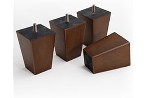 WEKIS Solid Wooden Furniture Legs 4 Inch, Natural Wood Mid Century Brown Square Legs Furniture Replacements Feet for Couch Legs, Sofa Legs, Cabinet Legs, Bench Legs, Bed Legs, Set of 4