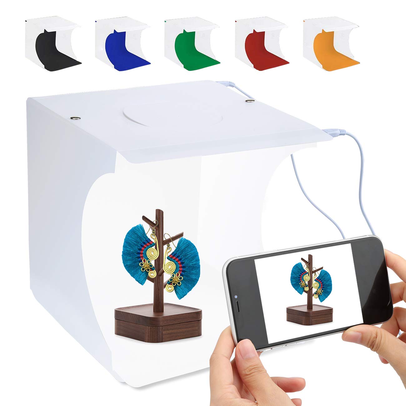 Photography Light Box Product Photo Light Tent Mini Shooting Tent Folding Small Photography White Soft Box Light Tent with 6 Colors Backdrop(20x20cm)