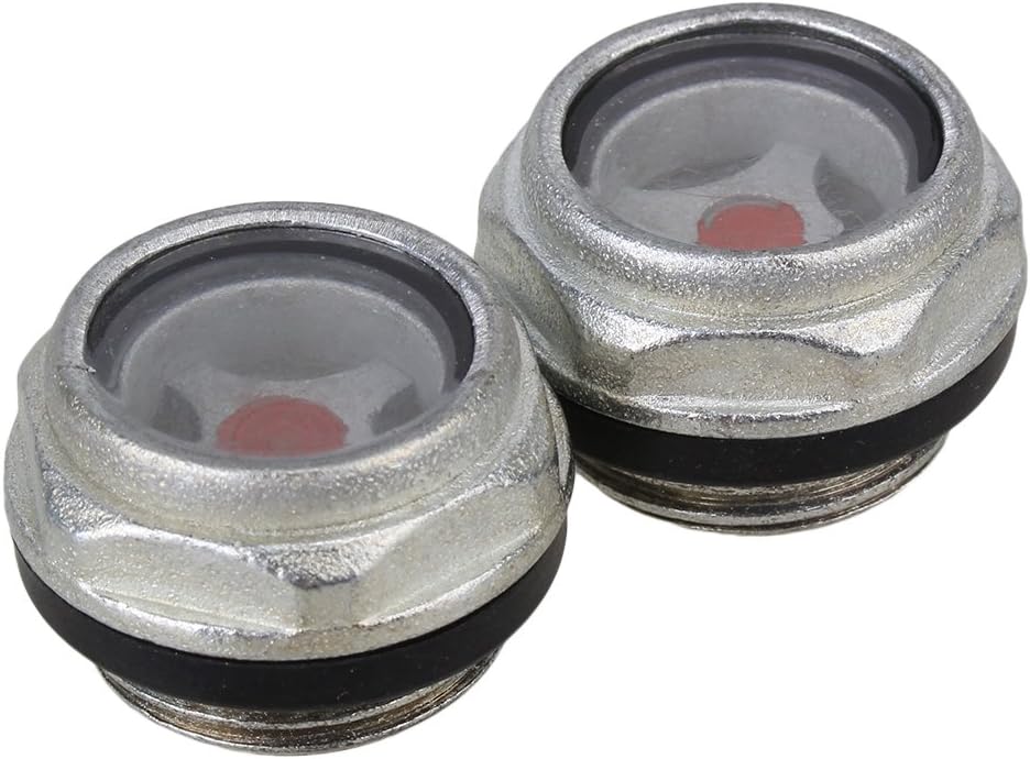 2pcs Metal Oil Sight Glass Air Compressor Fittings Metal Threaded Oil Sight Glass Silver and Black (G1/2)