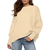 Womens Crewneck Batwing Long Sleeve Sweaters Fall 2025 Oversized Side Slit Ribbed Knit Sweaters Pullover Tops