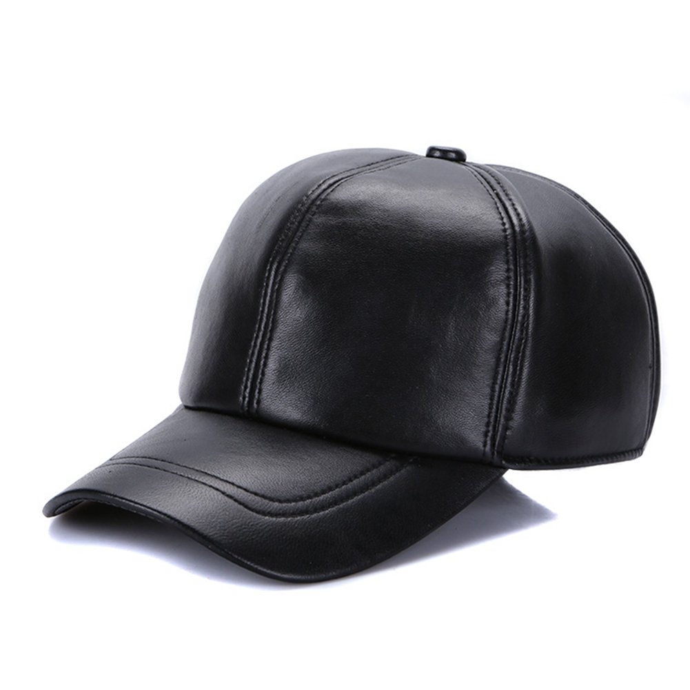 black leather ball cap