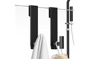 PMMASTO Shower Door Hooks, (7.5 Inch) Extended Towel Hooks for Bathroom Frameless Glass Shower Door, Stainless Steel Heavy Duty Hooks for Hanger Robe,Towel (Black ''T'' Shape 2 Pack)