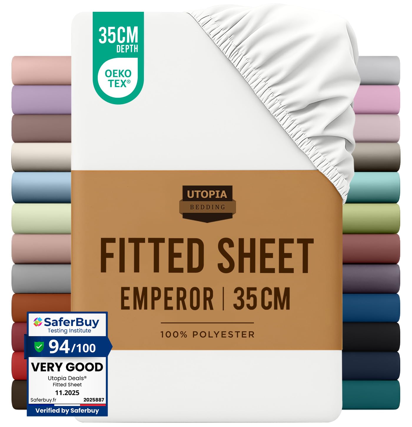 Utopia Bedding Fitted Sheet Emperor, White - Deep Pocket 14 inch (35 cm) - Easy Care - OEKO-TEX Certified - Soft Brushed Polyester Microfibre Fabric - Shrinkage and Fade Resistant - Bottom Sheet