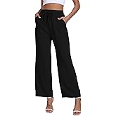 Women's Wide Leg Pants High Waist Adjustable Knot Loose Casual Trousers Business Work Casual Pants with Pockets
