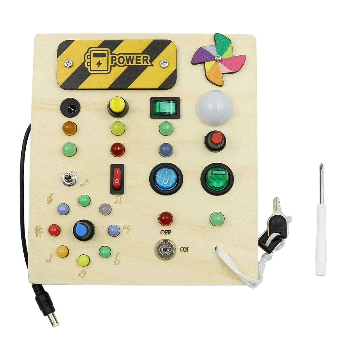 Ieron LED Wooden Busy Board, Montessori Sensory Board, Fidget Board with 19 LED Lights, Travel Activity Educational Learning Board