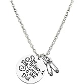 Dance Necklace – She Believed She Could So She Did Pendant with Ballet Slippers, Stainless Steel Jewelry Gift for Recitals, Teams & Instructors