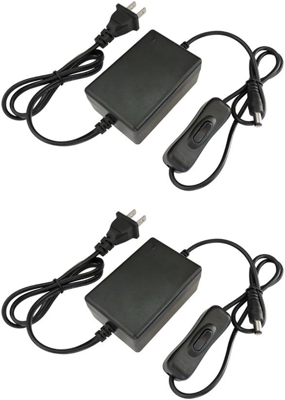 GXILEE 12V Power Supply with Inline on off Switch, AC 100-240V to DC 12V Driver Transformers for 12V LED Light and Small Household Electronics, 24W Max, US plug (2 Pack 24watts Power Adapter)