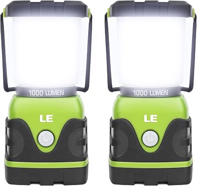 Lepro LE Camping Lantern 1000 Lumen, 3 D Batteries, 4 Modes, IPX4 Pack of 2