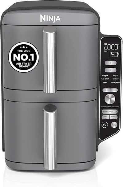 Ninja Double Stack XL Air Fryer 9.5L 4 Levels 2 Drawers Grey SL400UK