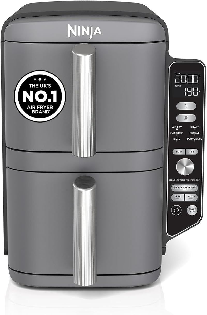Ninja Double Stack XL Air Fryer 9.5L 4 Levels 2 Drawers Grey SL400UK