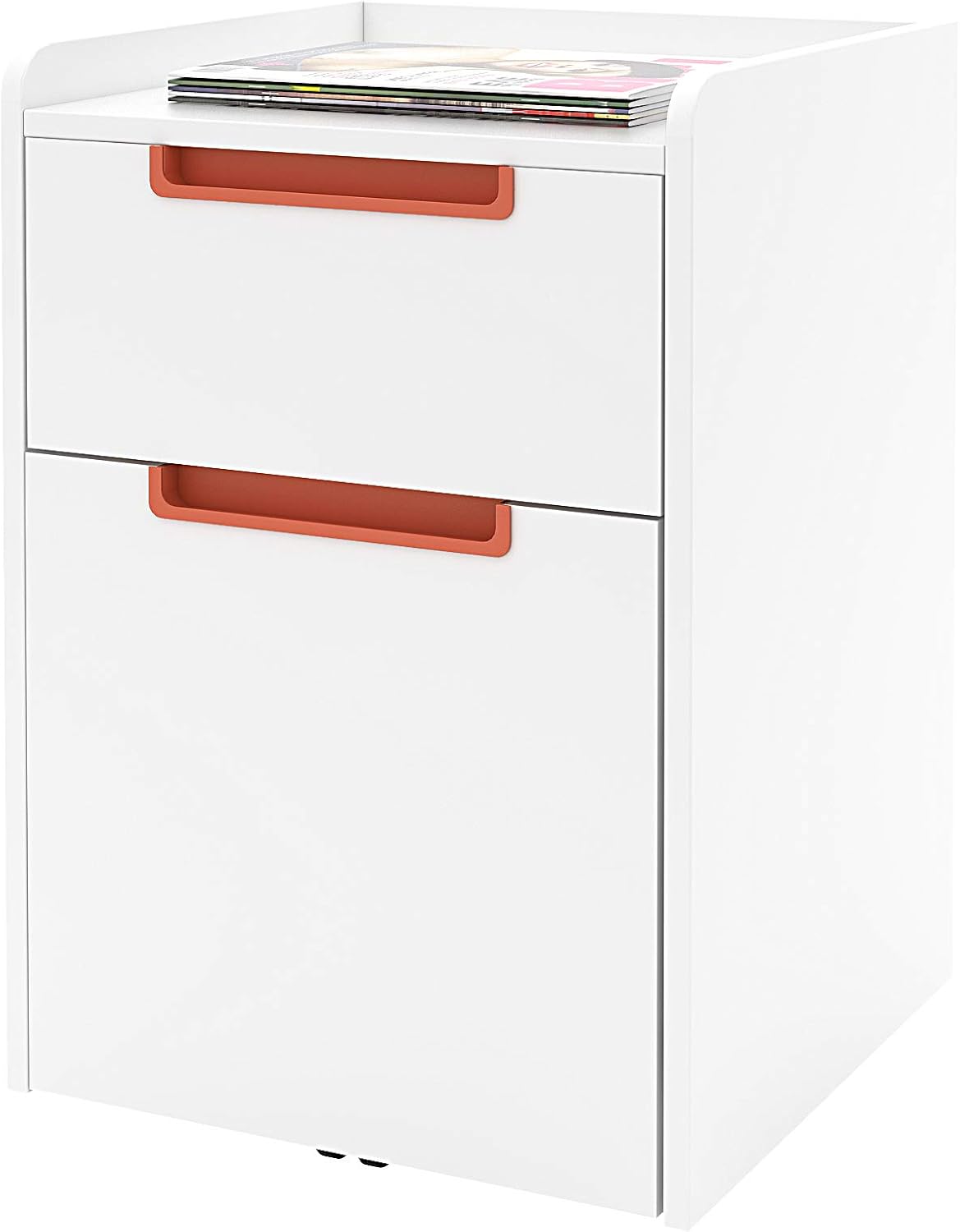 2 Drawer Wood Mobile File Cabinet Letter Sizewith Wheels Half Handle Vertical File Cabinet White Orange Amazon Co Uk Office Products
