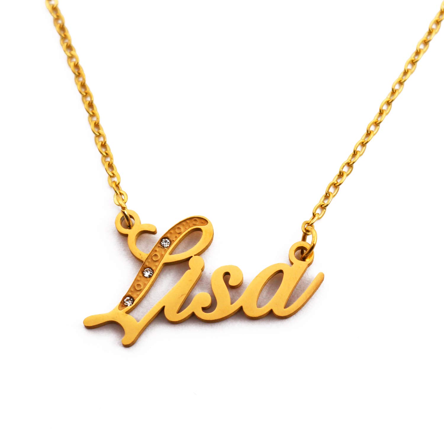 Kigu Lisa Name Necklace Personalised Italic Gold Tone, Custom Dainty Name Pendants, Jewellery for Ladies, Girlfriend, Mother, Sister, Friends