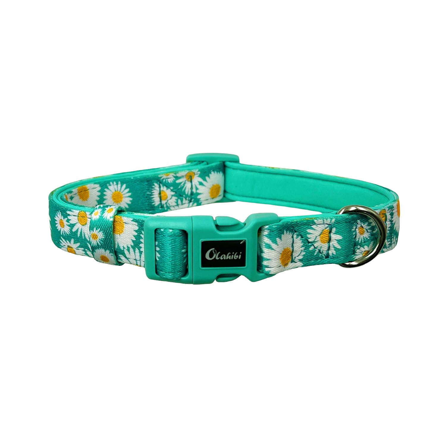 Olahibi Basic Dog Collar, Polyester Webbing Padded with Soft Neoprene, Daisy Pattern, for Small Dogs.(S, Green Daisy) — image 1