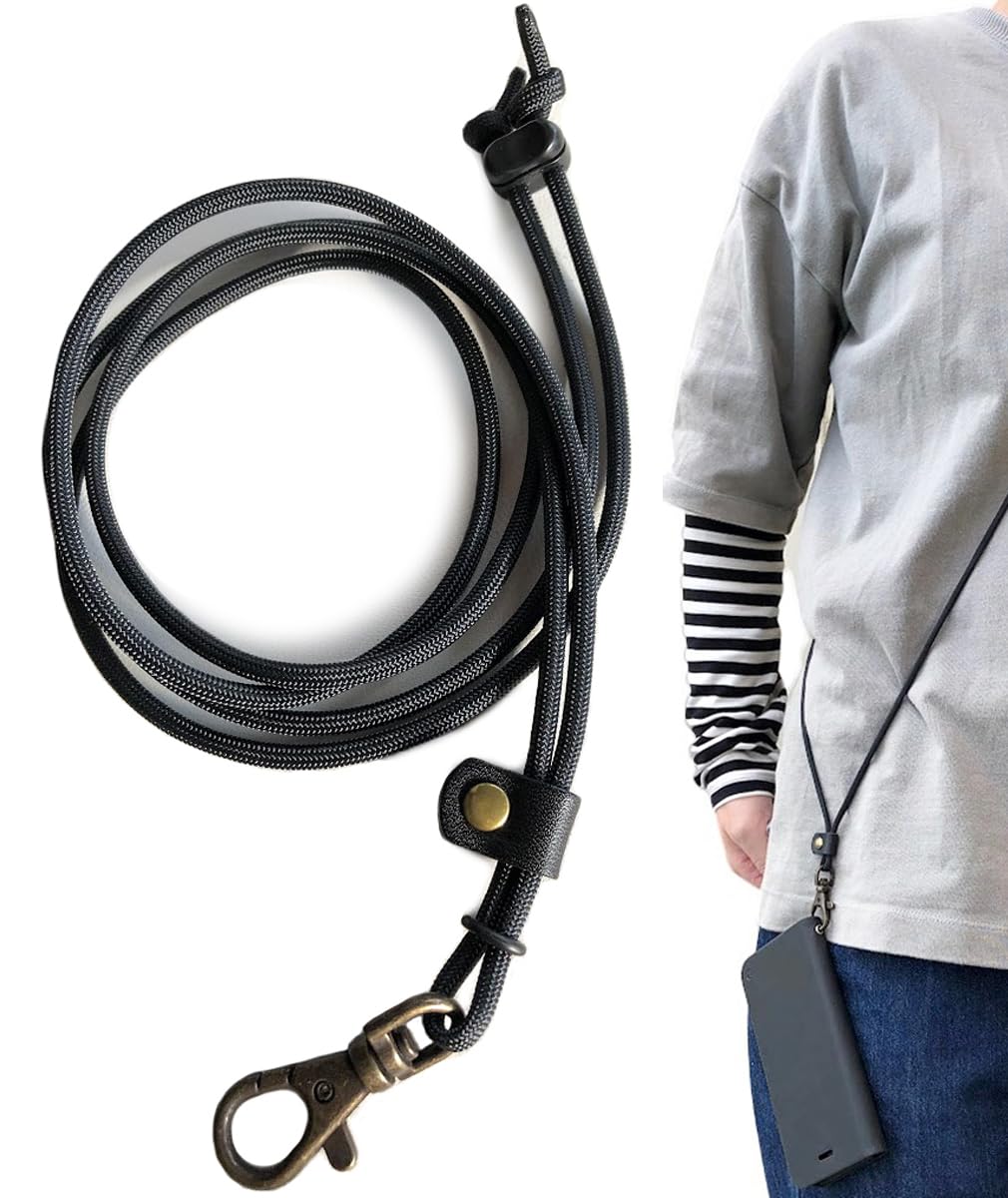 [Kiwaza] 日本製 シンプルスマホショルダーks042 パラシュートコード レザー (スマホショルダー, ブラック) の商品画像