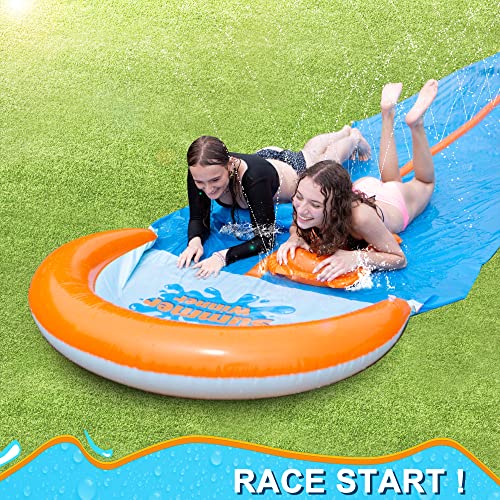 Slip and Slide, Extra Long 30ft Lawn Water Slide with 2 Bodyboards, Giant Double Race Slip n