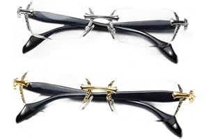 Rimless Glasses Gold Blue Light Blocking Eyewear for Men, Anti-Fatigue Oversized Unisex Frames for Office & Daily Use