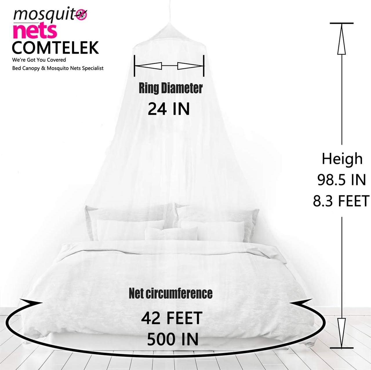 Mosquito Net for Bed, Bed Canopy with 100 led String Lights, Ultra Large Hanging Queen Canopy Bed Curtain Netting for Baby, Kids, Girls Or Adults. 1 Entry,for Single to King Size Beds | Camping: Home & Kitchen