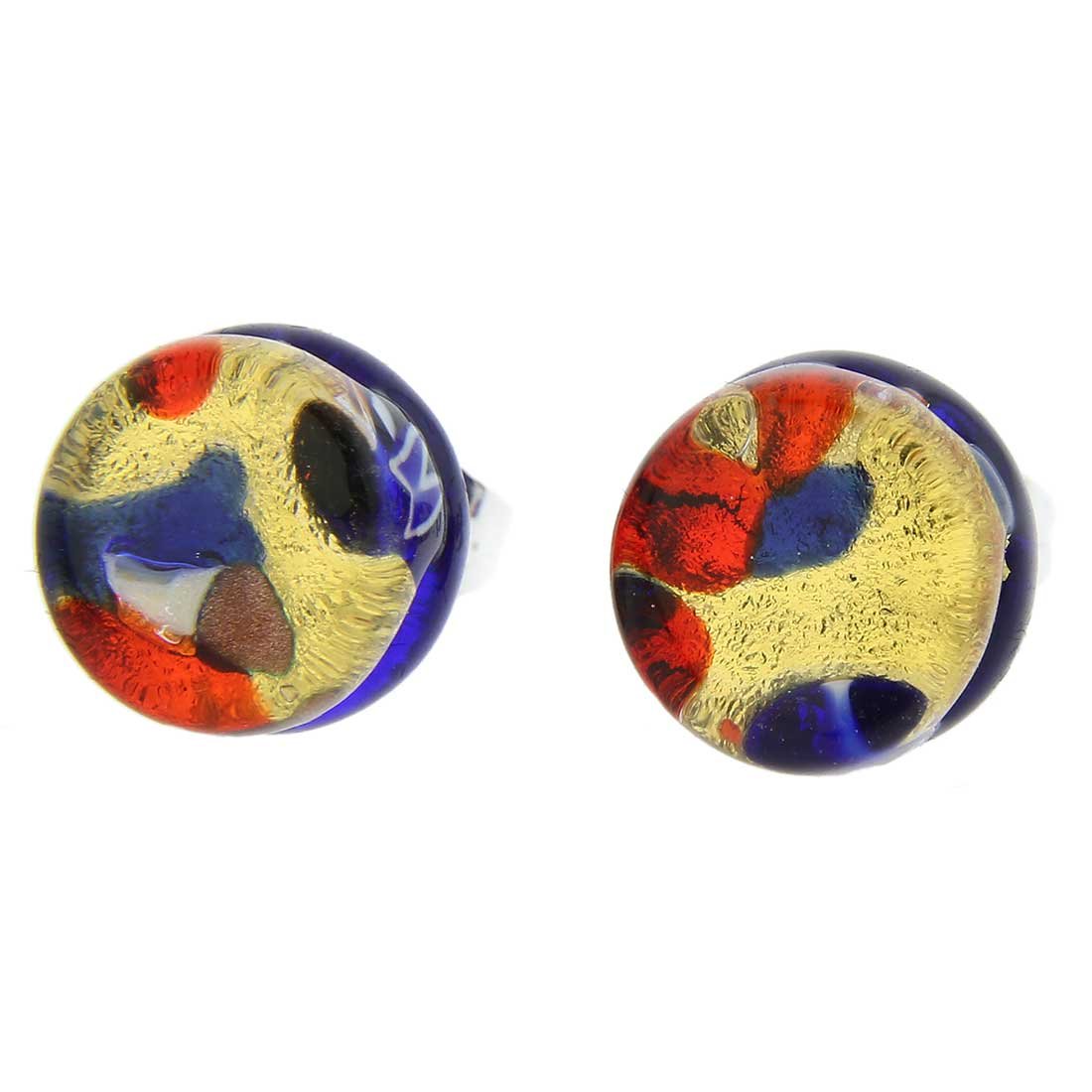 Glass Of Venice Murano Glass Venetian Reflections Round Stud Earrings - Blue Red