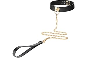 Black and Red Leather Traction Erotic Collar with Adjustable Neck Cover