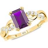 MAX + STONE Solid 10K Gold Gemstone Rings for Women | Emerald Cut Birthstone Rings with Twisted Band in Size 6 to 8 | Anti Tarnishing Statement Cocktail Ring with Gift Box