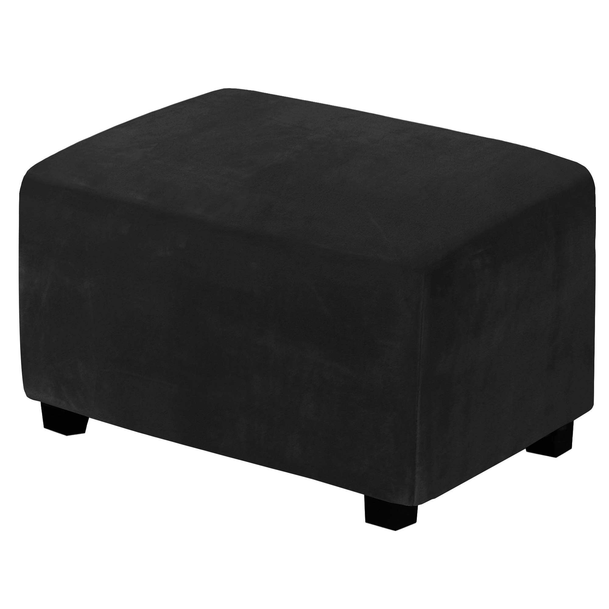 Photo 1 of H.VERSAILTEX Real Velvet Plush 1 Piece Form Fit Stretch Rectangle Folding Storage Covers Ottoman Slipcovers Removable Footstool Protect Footrest Covers Elastic Bottom, Machine Washable(X-Large, Black)
