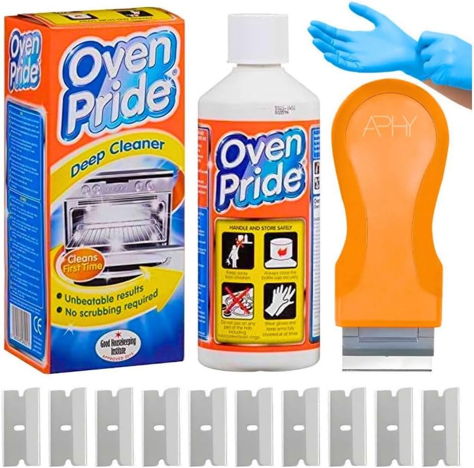 Oven Pride Full Kit 500ml + Scraper Tool & Gloves - Heavy Duty Cleaner