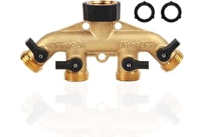 DTRK 4 Way Garden Hose Splitter, 3/4" Water Hose Splitter, 100% Solid Brass Heavy Duty Hose Splitter with 4 outlets, Garden Hose Adapter Connector with Independent on/off Valves for Irrigation Watering