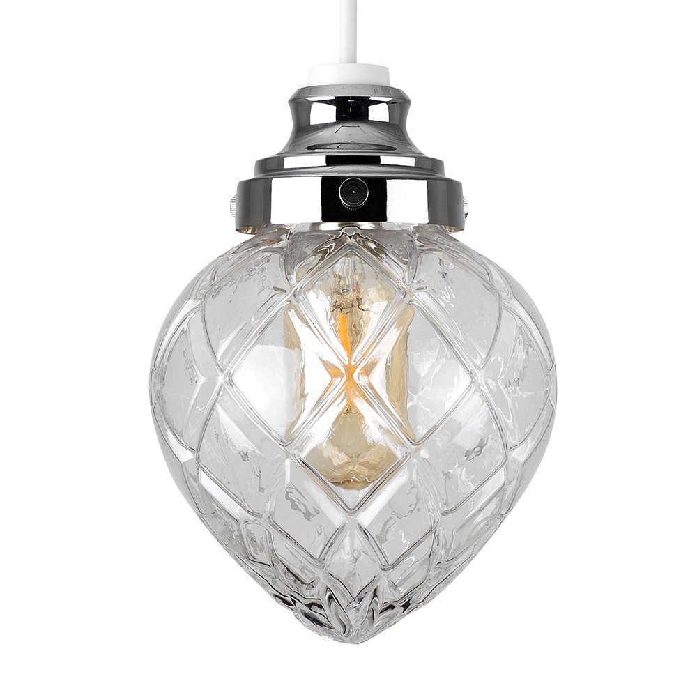 MiniSun | Modern Silver Chrome and Clear Glass Droplet Design Ceiling Pendant Shade | Pendant Lights, Home Décor & Improvement Essential | 14cm Shade Width