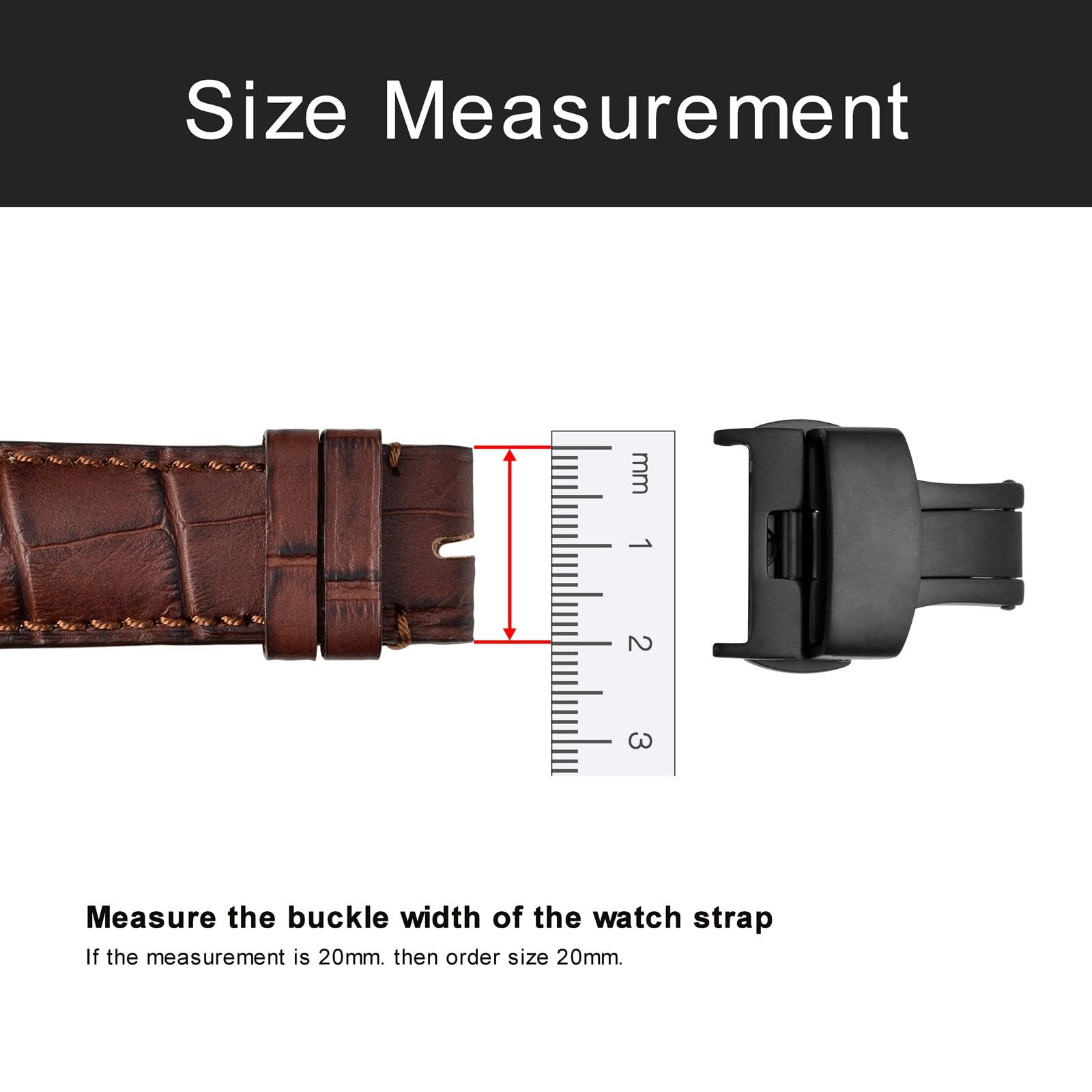 WOCCI 20mm Stainless Steel Deployment Clasp for Watch Band, Matte Buckle (Black)