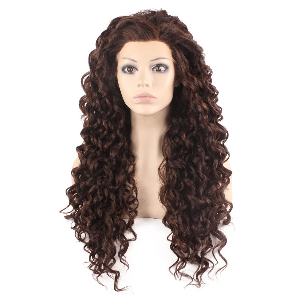 Iwona Long Heat Resistant Synthetic Hair Highlight Brown Celebrity Stylish Curly Lace Front Wig
