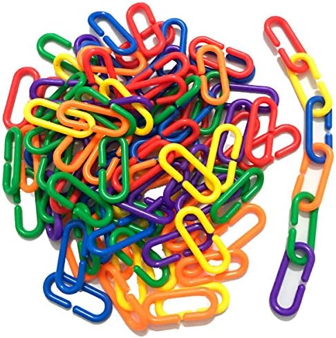 Apowanworld pet toy 100 Plastic C-clips Hooks Chain C-links Parrot Bird Toy Cage, Sugar Glider Rat Parrot Cockatoos Cockatiels Conure Macaws Pet Children Toy Parts 6 Color Mixed